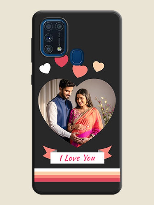 Custom Love Shaped Photo with Colorful Stripes on Personalised Space Black Soft Matte Cases - Galaxy M31