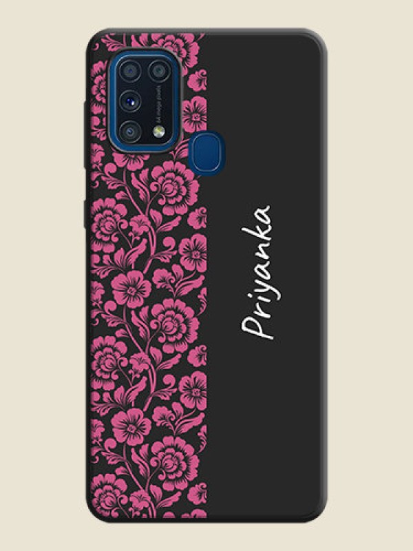 Custom Pink Floral Pattern Design With Custom Text On Space Black Personalized Soft Matte Phone Covers -Samsung Galaxy M31