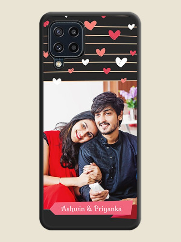 Custom Love Pattern with Name on Pink Ribbon  on Photo on Space Black Soft Matte Back Cover - Galaxy M32 4G Prime Edition