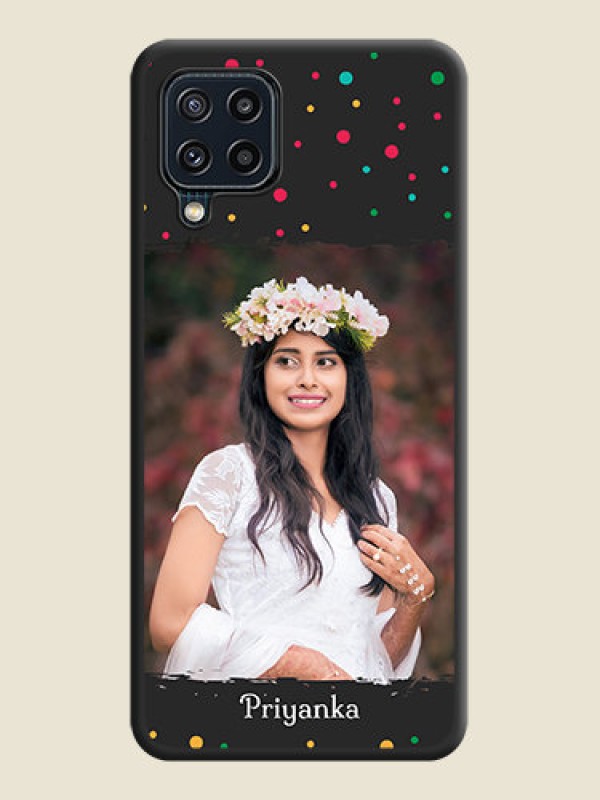 Custom Multicolor Dotted Pattern with Text on Space Black Custom Soft Matte Phone Back Cover - Galaxy M32 4G Prime Edition