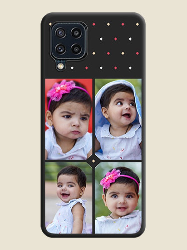 Custom Multicolor Dotted Pattern with 4 Image Holder on Space Black Custom Soft Matte Phone Cases - Galaxy M32 4G Prime Edition