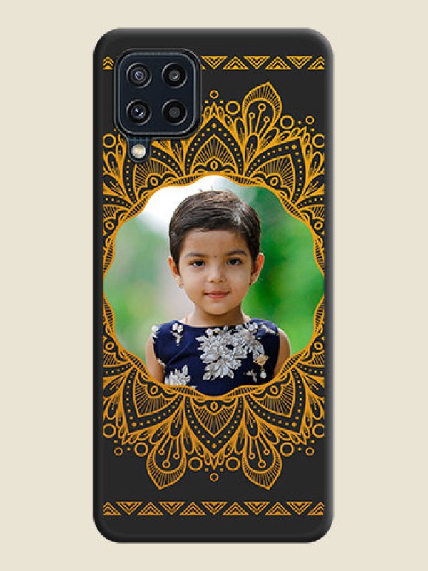 Custom Round Image with Floral Design on Photo on Space Black Soft Matte Mobile Cover - Galaxy M32 4G Prime Edition