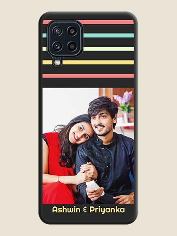Custom Color Stripes with Photo and Text on Photo on Space Black Soft Matte Mobile Case - Galaxy M32 4G Prime Edition