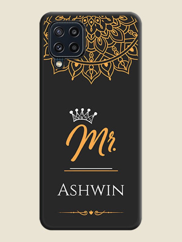 Custom Mr Name with Floral Design  on Personalised Space Black Soft Matte Cases - Galaxy M32 4G Prime Edition