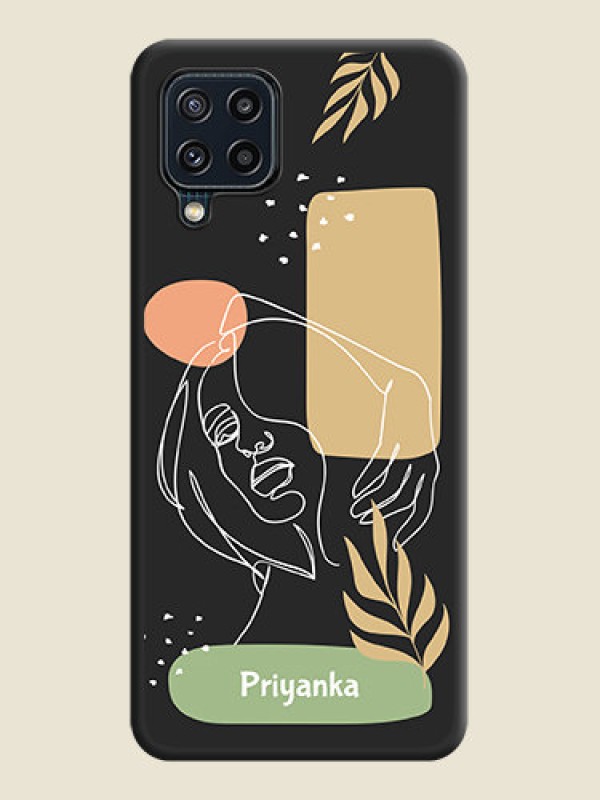 Custom Custom Text With Line Art Of Women & Leaves Design On Space Black Personalized Soft Matte Phone Covers -Samsung Galaxy M32 4G Prime Edition