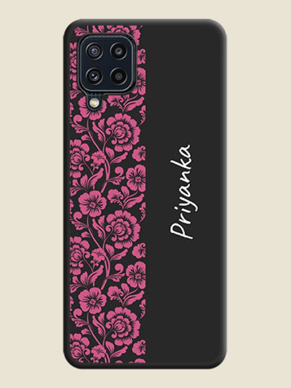 Custom Pink Floral Pattern Design With Custom Text On Space Black Personalized Soft Matte Phone Covers -Samsung Galaxy M32 4G Prime Edition