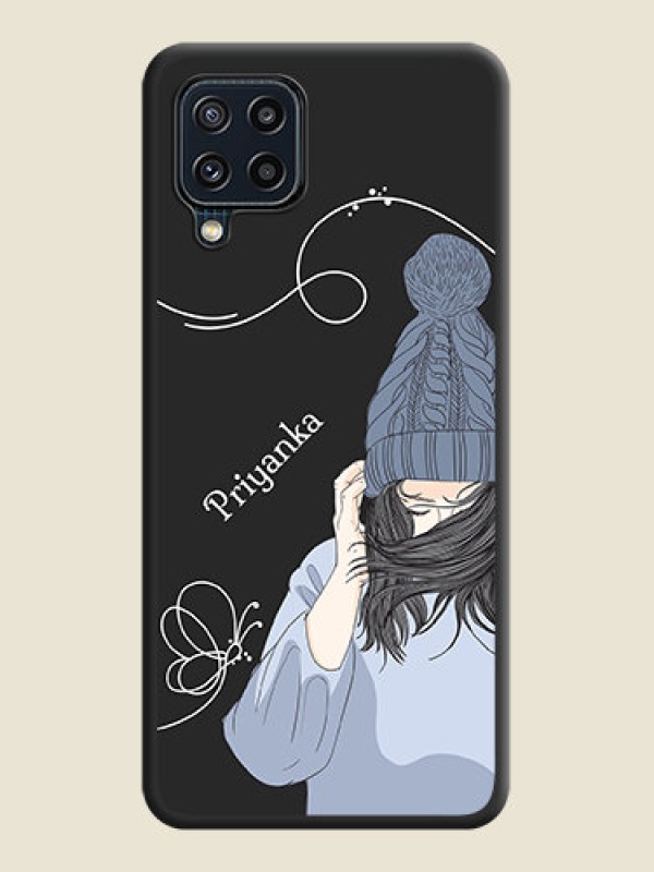 Custom Girl With Blue Winter Outfiit Custom Text Design On Space Black Personalized Soft Matte Phone Covers -Samsung Galaxy M32 4G Prime Edition