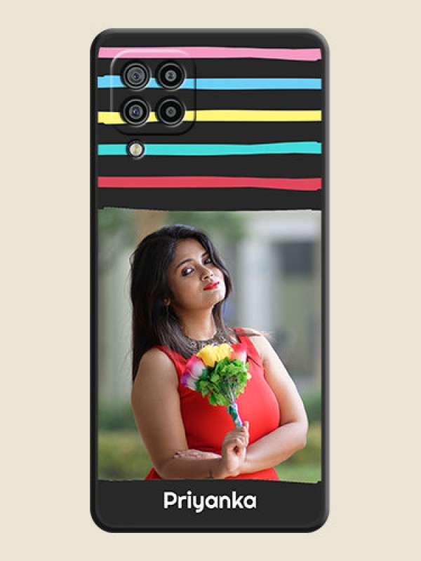 Custom Multicolor Lines with Image on Space Black Personalized Soft Matte Phone Covers - Galaxy M32