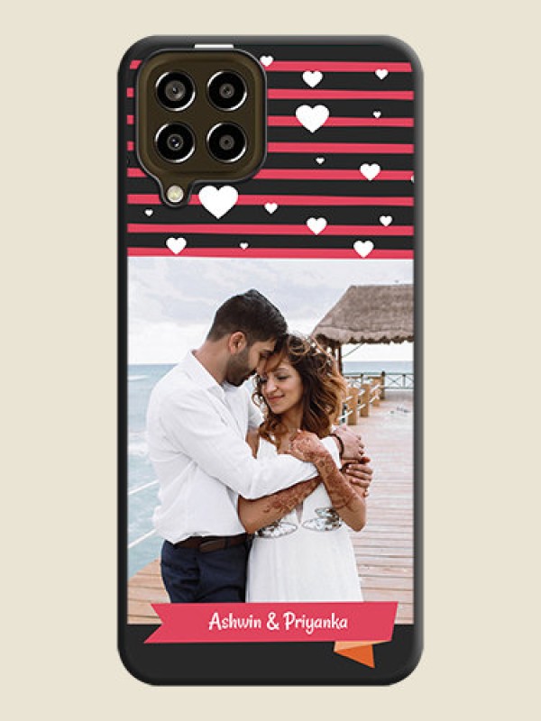 Custom White Color Love Symbols with Pink Lines Pattern on Space Black Custom Soft Matte Phone Cases - Galaxy M33 5G