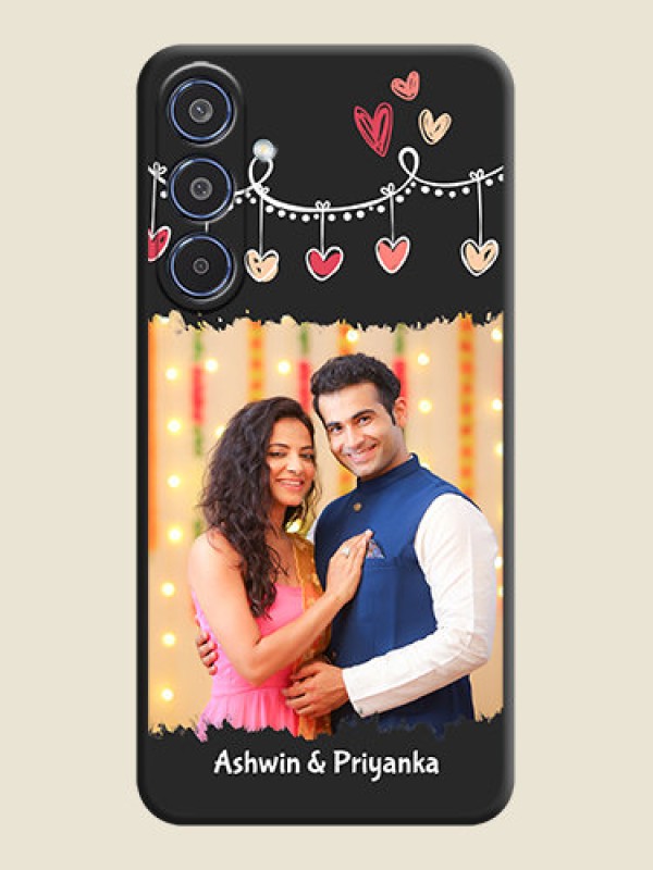 Custom Pink Love Hangings with Name On Space Black Custom Soft Matte Mobile Back Cover - Samsung Galaxy M35 5G