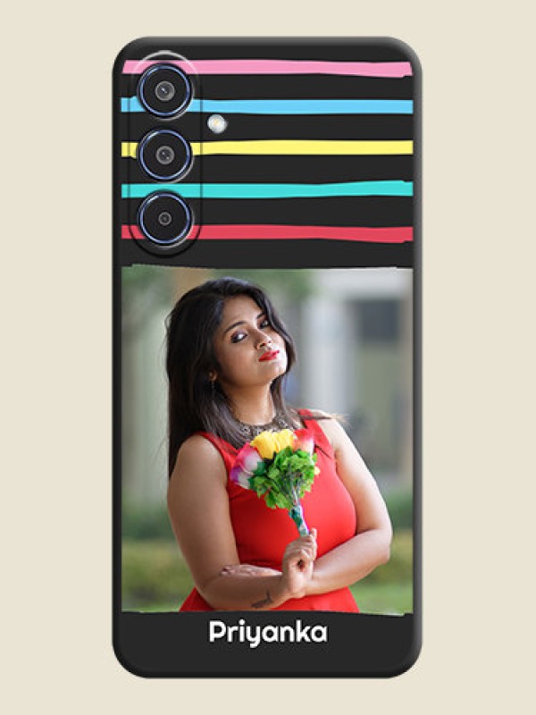 Custom Multicolor Lines with Image On Space Black Custom Soft Matte Mobile Back Cover - Samsung Galaxy M35 5G