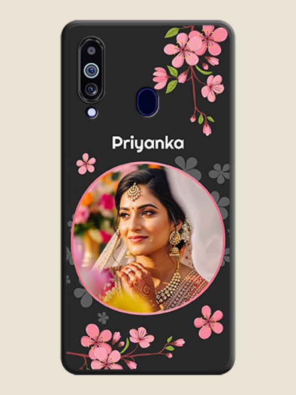 Custom Round Image with Pink Color Floral Design on Photo on Space Black Soft Matte Back Cover - Galaxy M40