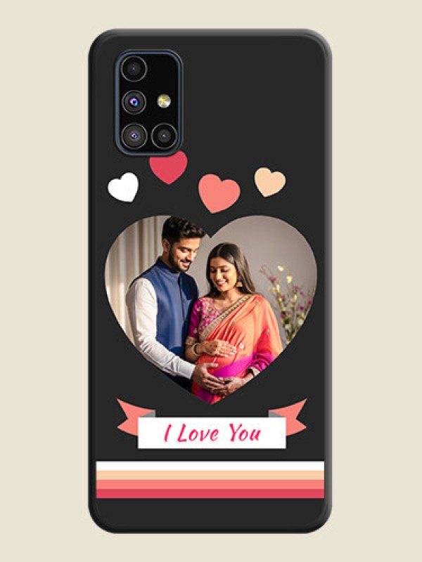 Custom Love Shaped Photo with Colorful Stripes on Personalised Space Black Soft Matte Cases - Galaxy M51