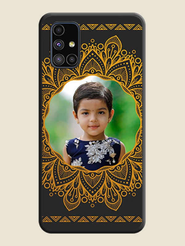 Custom Round Image with Floral Design on Photo on Space Black Soft Matte Mobile Cover - Galaxy M51