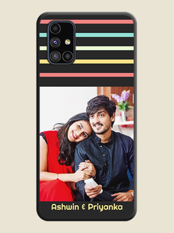 Custom Color Stripes with Photo and Text on Photo on Space Black Soft Matte Mobile Case - Galaxy M51