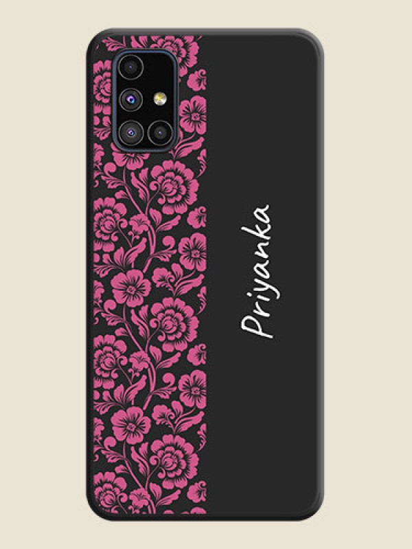 Custom Pink Floral Pattern Design With Custom Text On Space Black Personalized Soft Matte Phone Covers -Samsung Galaxy M51