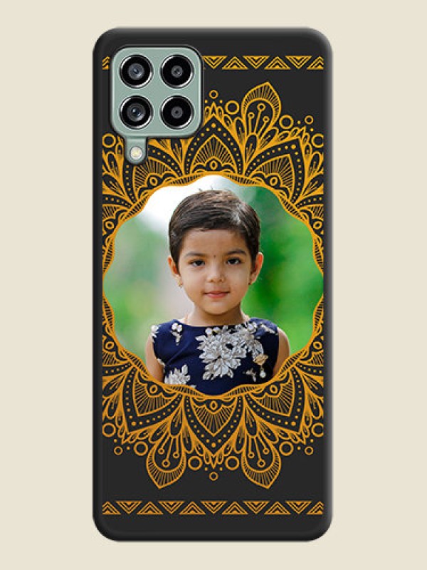 Custom Round Image with Floral Design on Photo on Space Black Soft Matte Mobile Cover - Galaxy M53 5G