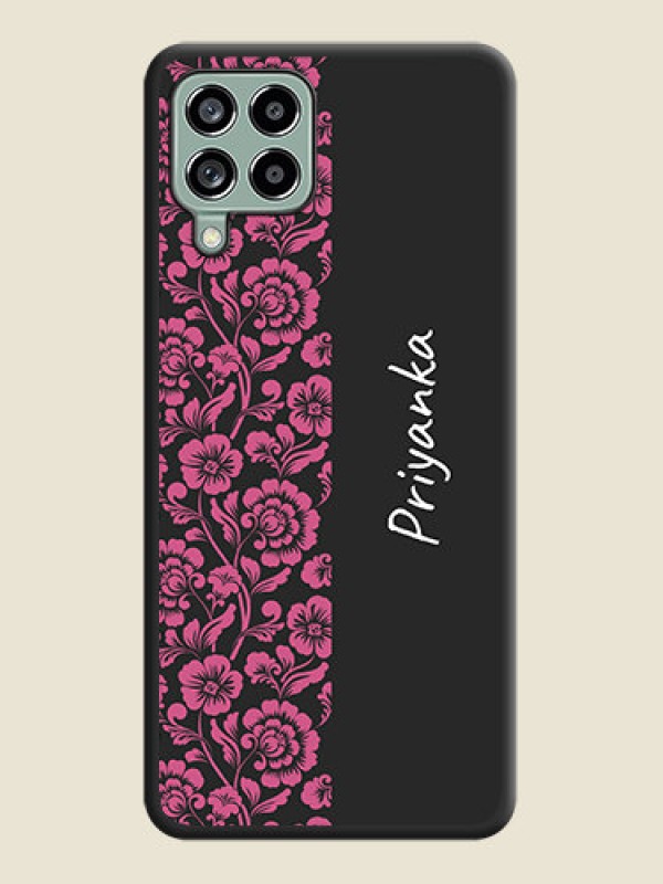 Custom Pink Floral Pattern Design With Custom Text On Space Black Personalized Soft Matte Phone Covers -Samsung Galaxy M53 5G