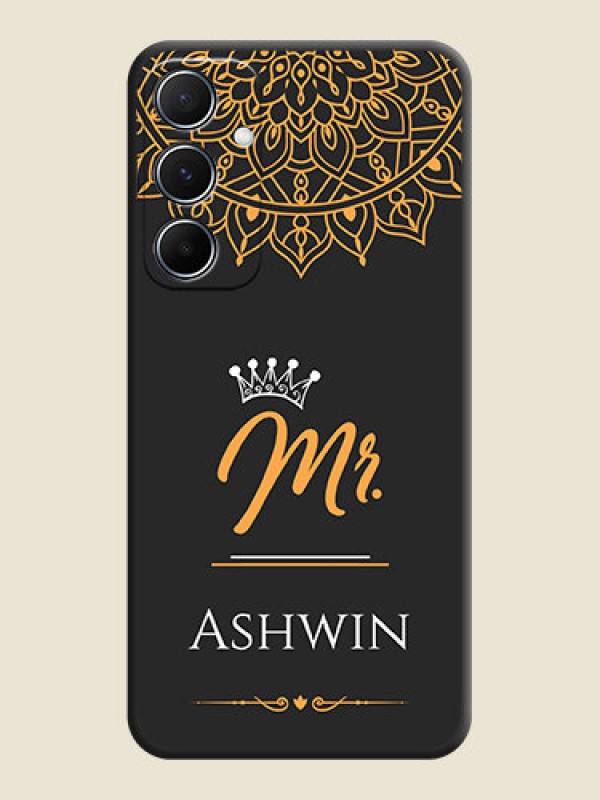 Custom Mr Name with Floral Design On Space Black Custom Soft Matte Mobile Back Cover - Galaxy M55 5G