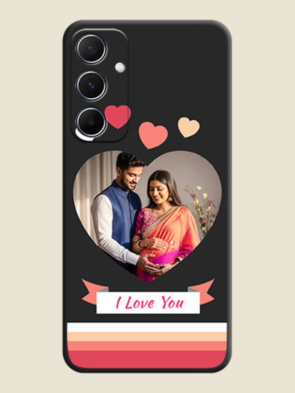Custom Love Shaped Photo with Colorful Stripes On Space Black Custom Soft Matte Mobile Back Cover - Galaxy M55s 5G