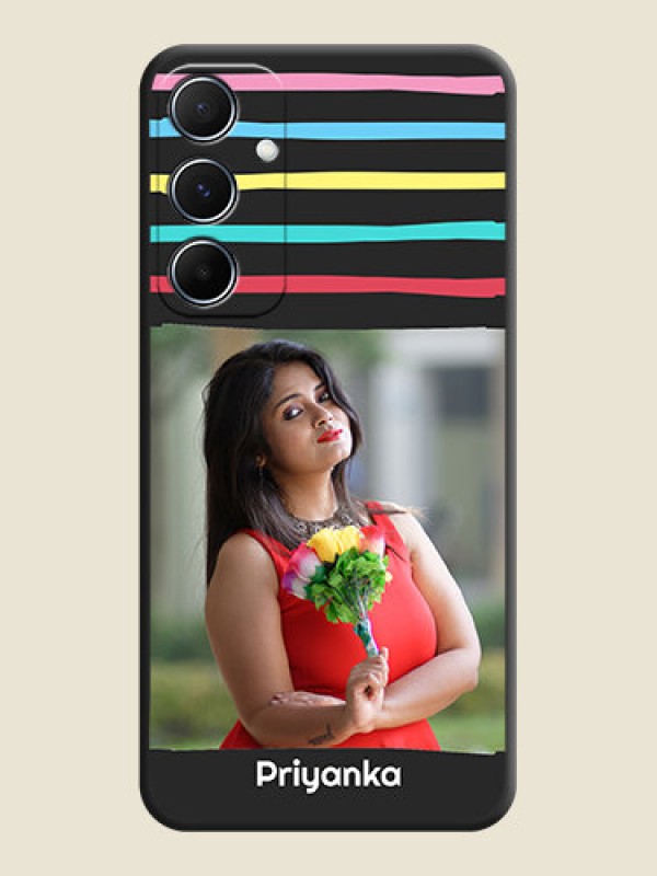 Custom Multicolor Lines with Image On Space Black Custom Soft Matte Mobile Back Cover - Galaxy M55s 5G