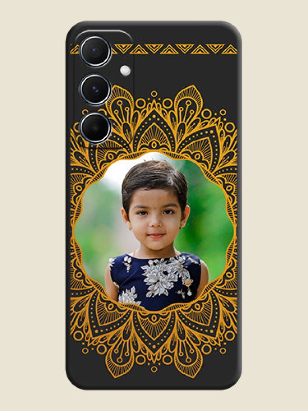 Custom Round Image with Floral Design On Space Black Custom Soft Matte Mobile Back Cover - Galaxy M55s 5G