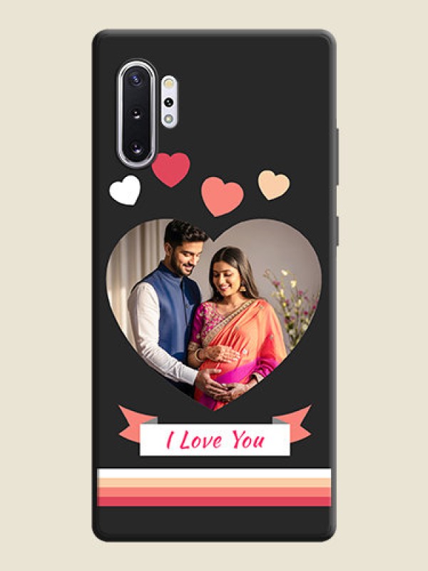 Custom Love Shaped Photo with Colorful Stripes on Personalised Space Black Soft Matte Cases - Galaxy Note 10 Plus