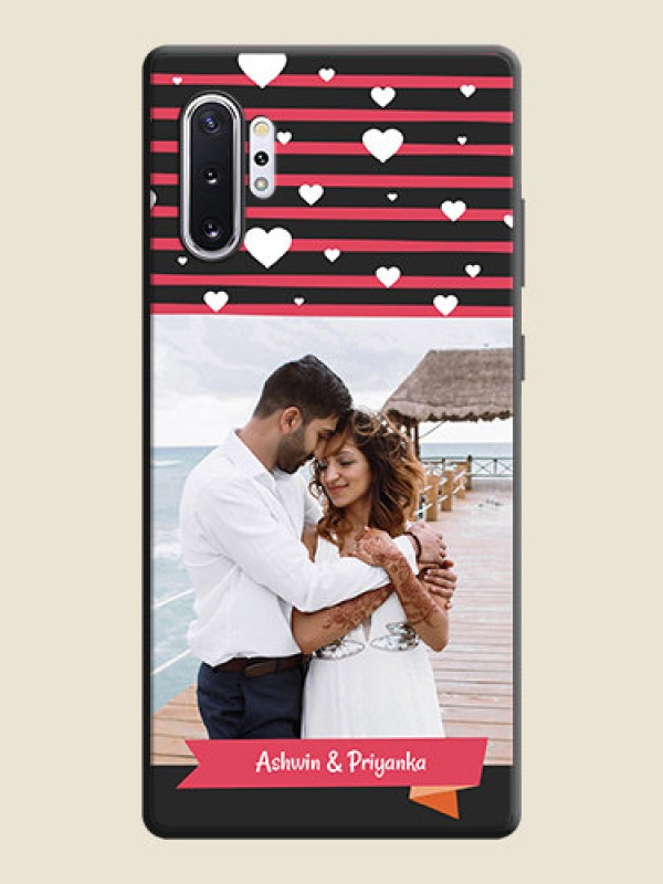 Custom White Color Love Symbols with Pink Lines Pattern on Space Black Custom Soft Matte Phone Cases - Galaxy Note 10 Plus