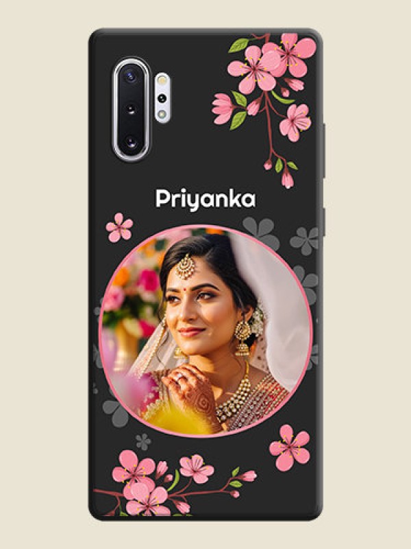 Custom Round Image with Pink Color Floral Design - Photo on Space Black Soft Matte Back Cover - Galaxy Note 10 Plus