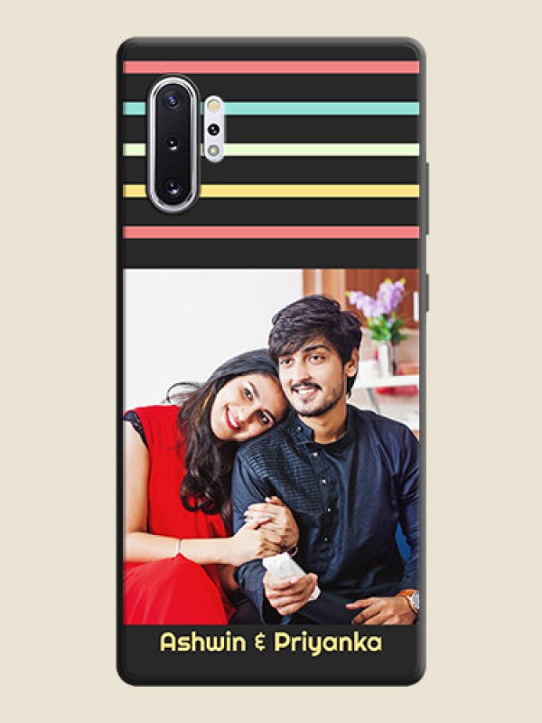 Custom Color Stripes with Photo and Text - Photo on Space Black Soft Matte Mobile Case - Galaxy Note 10 Plus