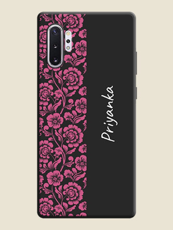 Custom Pink Floral Pattern Design With Custom Text On Space Black Personalized Soft Matte Phone Covers -Samsung Galaxy Note 10 Plus