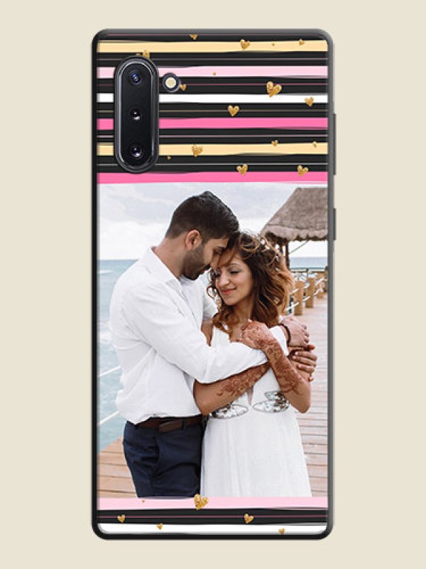 Custom Multicolor Lines and Golden Love Symbols Design - Photo on Space Black Soft Matte Mobile Cover - Galaxy Note 10