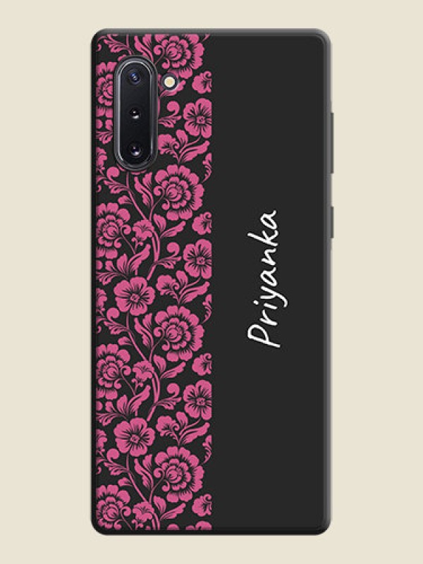Custom Pink Floral Pattern Design With Custom Text On Space Black Personalized Soft Matte Phone Covers -Samsung Galaxy Note 10