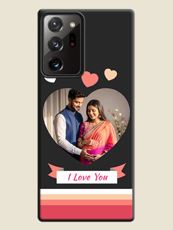 Custom Love Shaped Photo with Colorful Stripes on Personalised Space Black Soft Matte Cases - Galaxy Note 20 Ultra