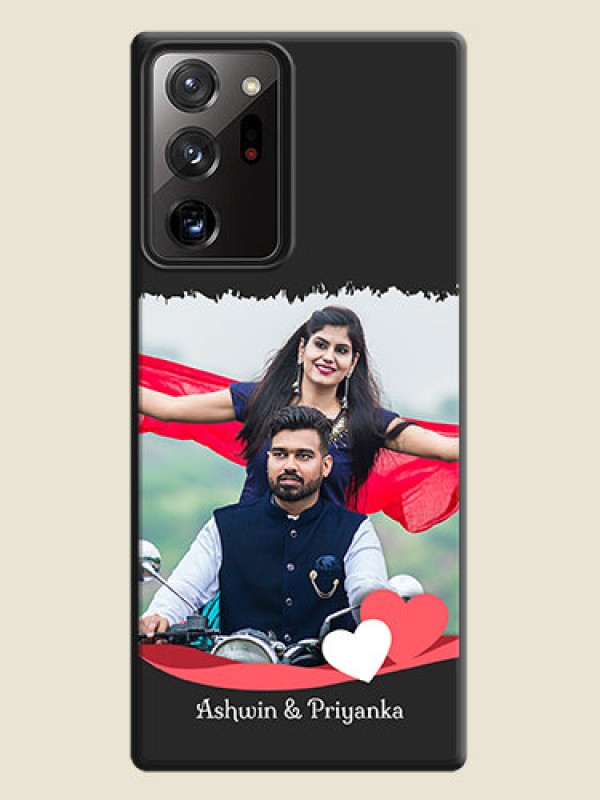 Custom Pink Color Love Shaped Ribbon Design with Text on Space Black Custom Soft Matte Phone Back Cover - Galaxy Note 20 Ultra