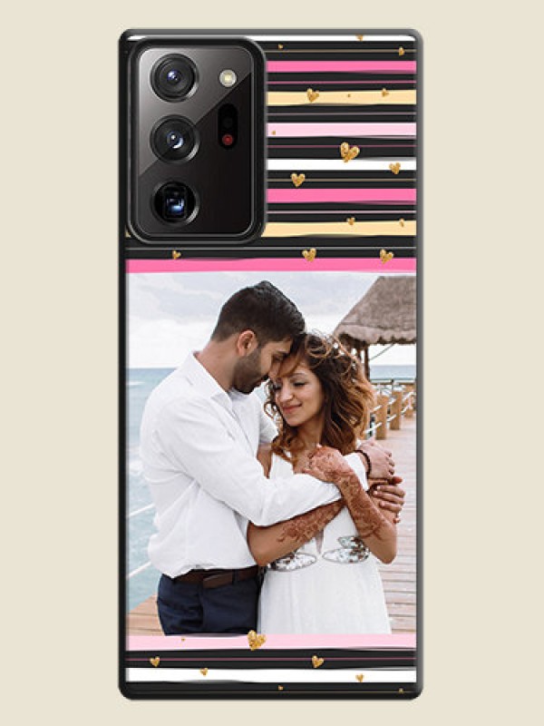Custom Multicolor Lines and Golden Love Symbols Design - Photo on Space Black Soft Matte Mobile Cover - Galaxy Note 20 Ultra