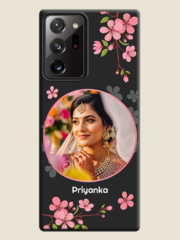 Custom Round Image with Pink Color Floral Design - Photo on Space Black Soft Matte Back Cover - Galaxy Note 20 Ultra