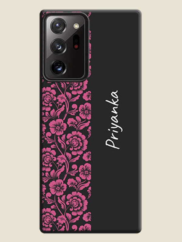 Custom Pink Floral Pattern Design With Custom Text On Space Black Personalized Soft Matte Phone Covers -Samsung Galaxy Note 20 Ultra