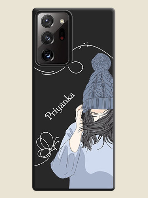 Custom Girl With Blue Winter Outfiit Custom Text Design On Space Black Personalized Soft Matte Phone Covers -Samsung Galaxy Note 20 Ultra