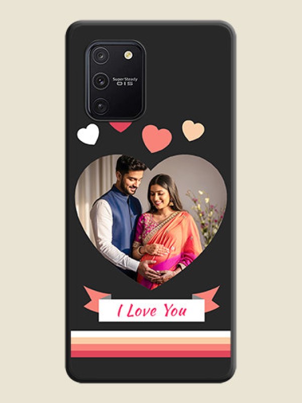 Custom Love Shaped Photo with Colorful Stripes on Personalised Space Black Soft Matte Cases - Galaxy S10 Lite