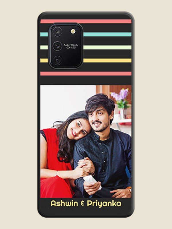 Custom Color Stripes with Photo and Text on Photo on Space Black Soft Matte Mobile Case - Galaxy S10 Lite