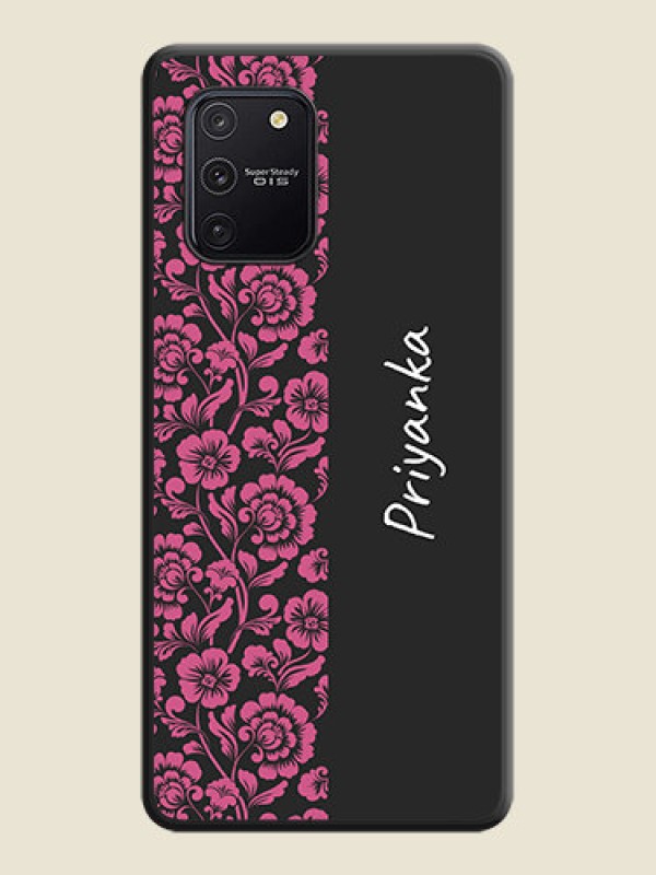 Custom Pink Floral Pattern Design With Custom Text On Space Black Personalized Soft Matte Phone Covers -Samsung Galaxy S10 Lite