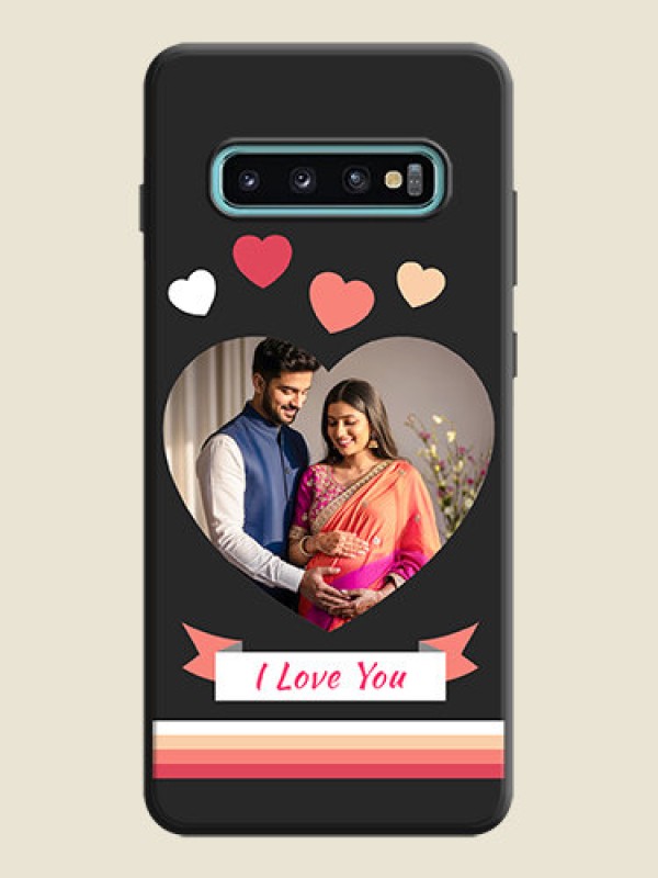 Custom Love Shaped Photo with Colorful Stripes on Personalised Space Black Soft Matte Cases - Galaxy S10 Plus
