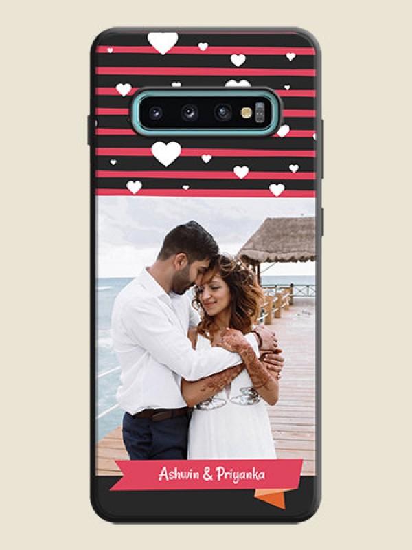 Custom White Color Love Symbols with Pink Lines Pattern on Space Black Custom Soft Matte Phone Cases - Galaxy S10 Plus