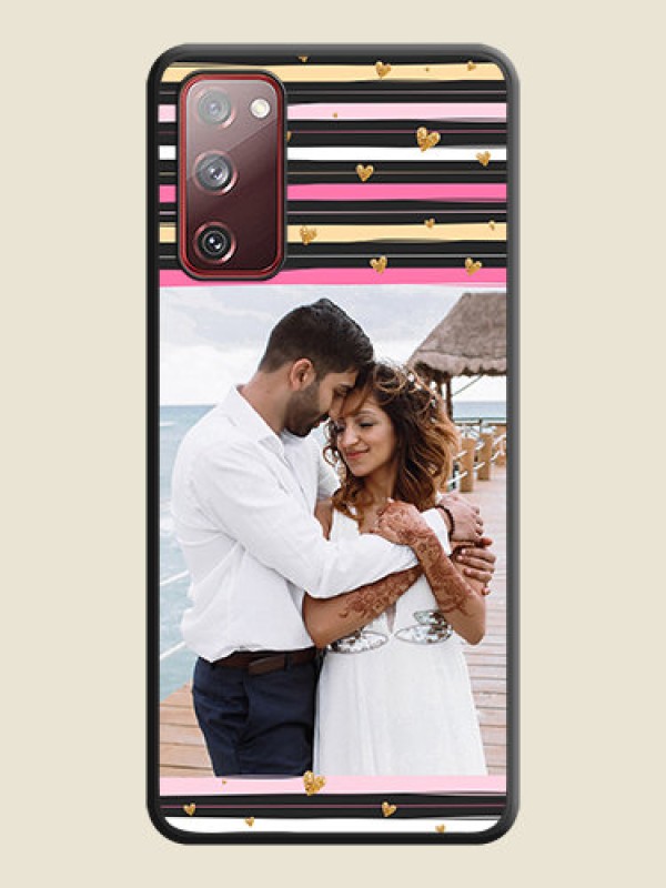 Custom Multicolor Lines and Golden Love Symbols Design on Photo on Space Black Soft Matte Mobile Cover - Galaxy S20 FE 5G