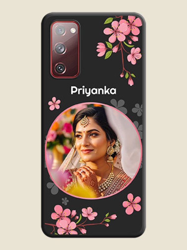 Custom Round Image with Pink Color Floral Design on Photo on Space Black Soft Matte Back Cover - Galaxy S20 FE 5G