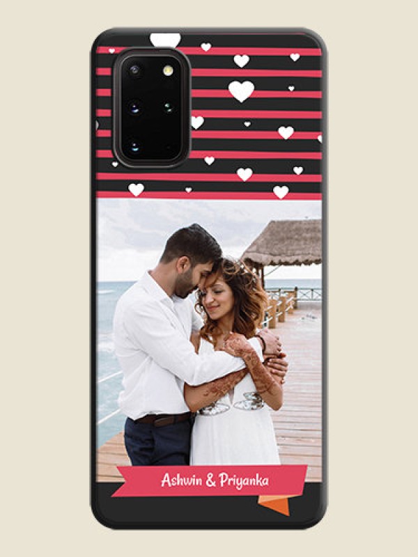 Custom White Color Love Symbols with Pink Lines Pattern on Space Black Custom Soft Matte Phone Cases - Galaxy S20 Plus