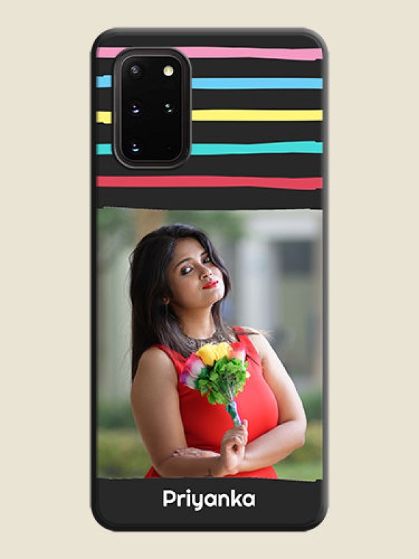 Custom Multicolor Lines with Image on Space Black Personalized Soft Matte Phone Covers - Galaxy S20 Plus