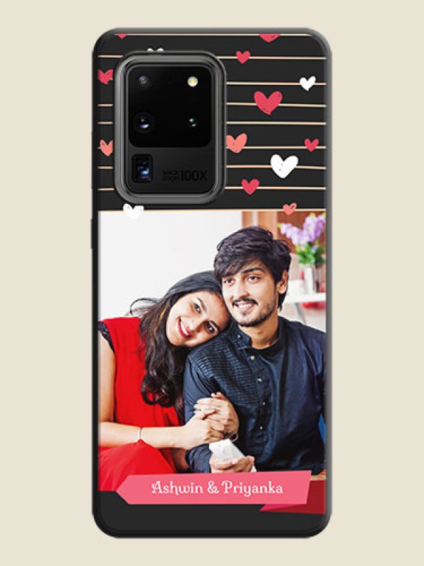 Custom Love Pattern with Name on Pink Ribbon  - Photo on Space Black Soft Matte Back Cover - Galaxy S20 Ultra