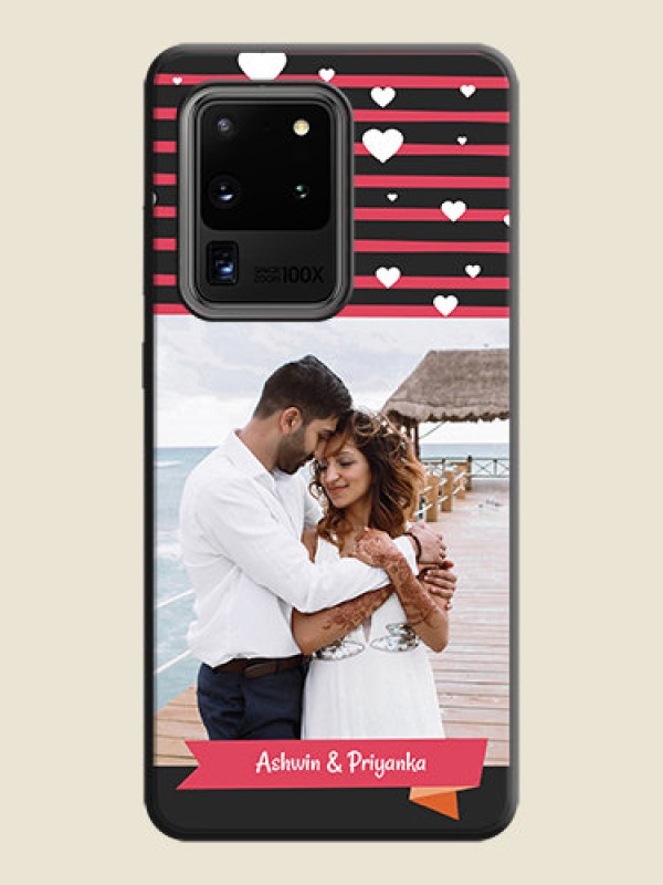 Custom White Color Love Symbols with Pink Lines Pattern on Space Black Custom Soft Matte Phone Cases - Galaxy S20 Ultra